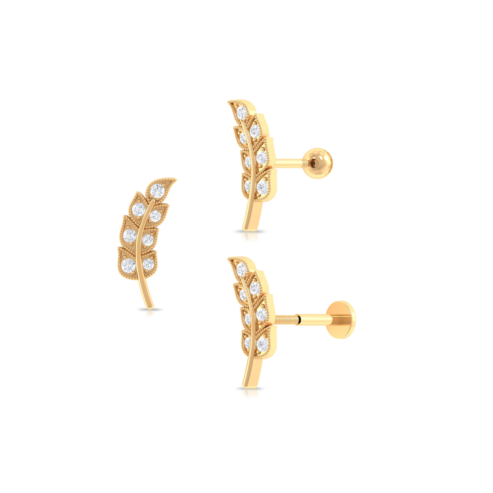 Rosec Jewels-Moissanite Leaf Helix Earring with Gold Beads