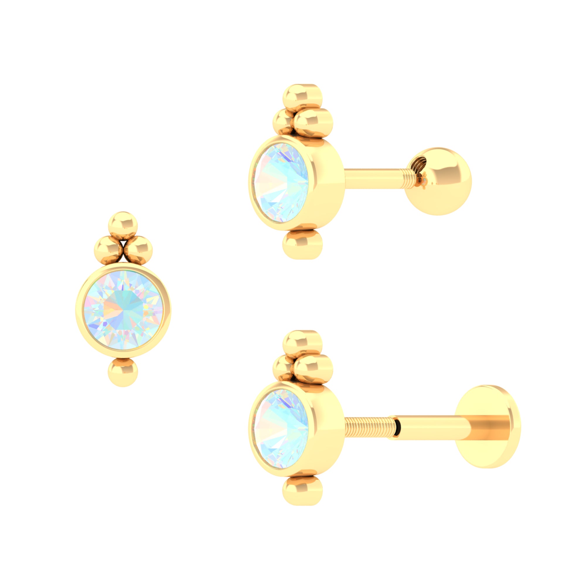 Rosec Jewels-Bezel Set Ethiopian Opal Tragus Earring with Beaded Gold