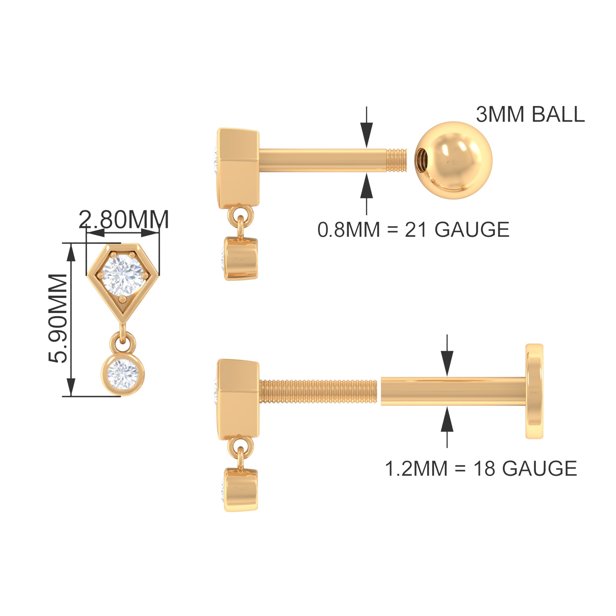 Rosec Jewels-Round Cut Natural Diamond Simple Drop Helix Earring in Gold