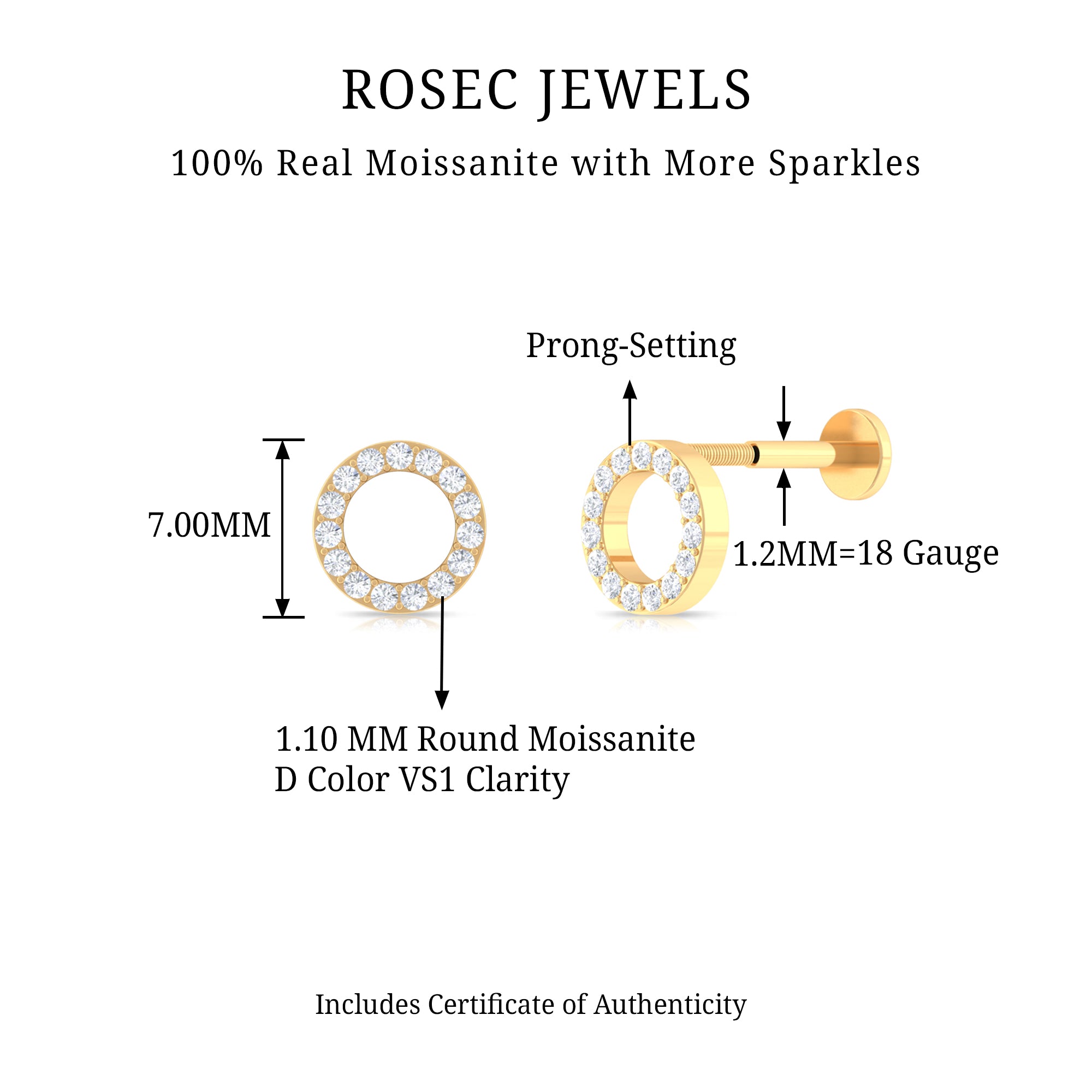 Rosec Jewels-Moissanite Open Circle Earring for Cartilage Piercing