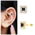 Rosec Jewels-Princess Cut Black Onyx Square Helix Earring with Moissanite