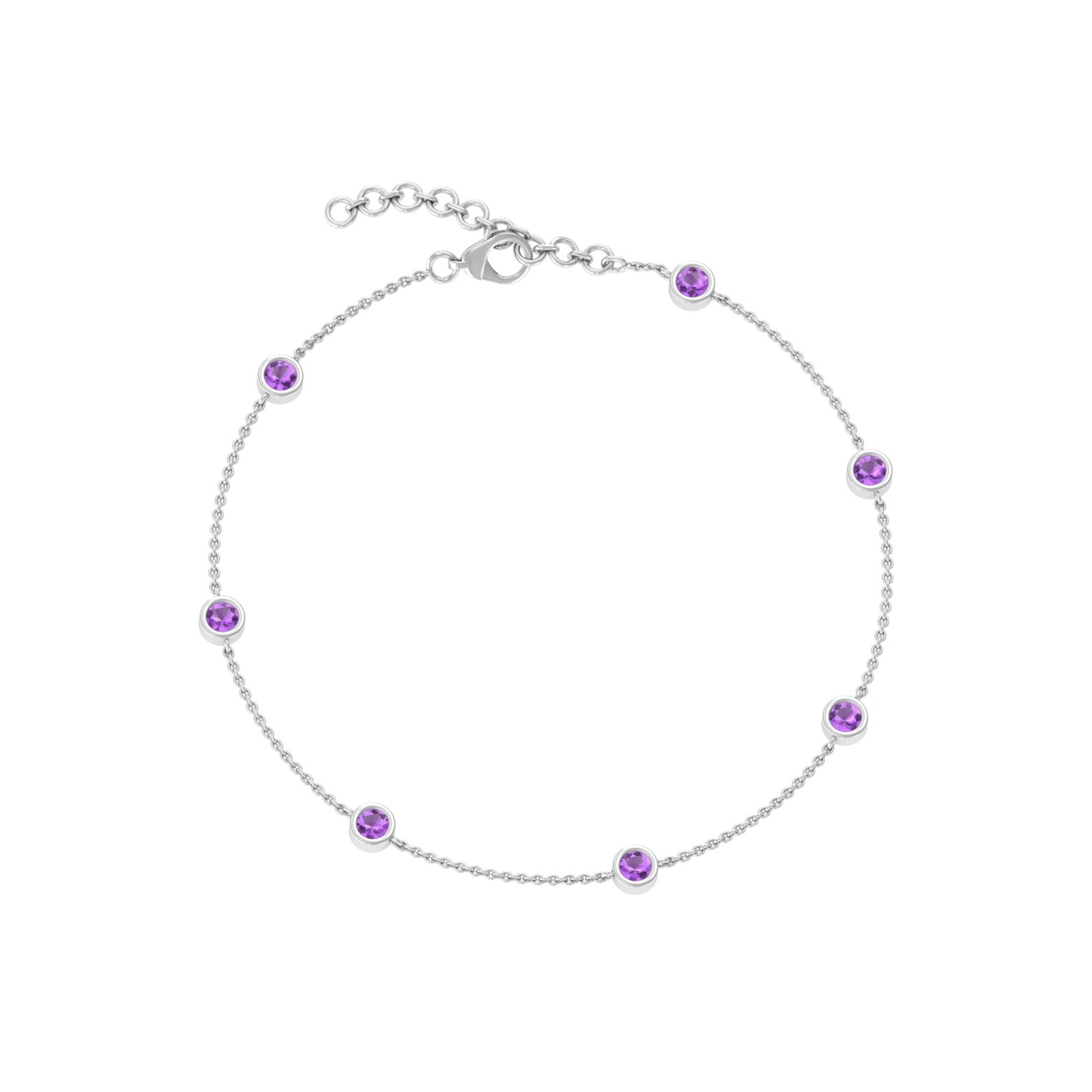 3/4 CT Bezel Set Amethyst Station Chain Bracelet Amethyst - ( AAA ) - Quality - Rosec Jewels