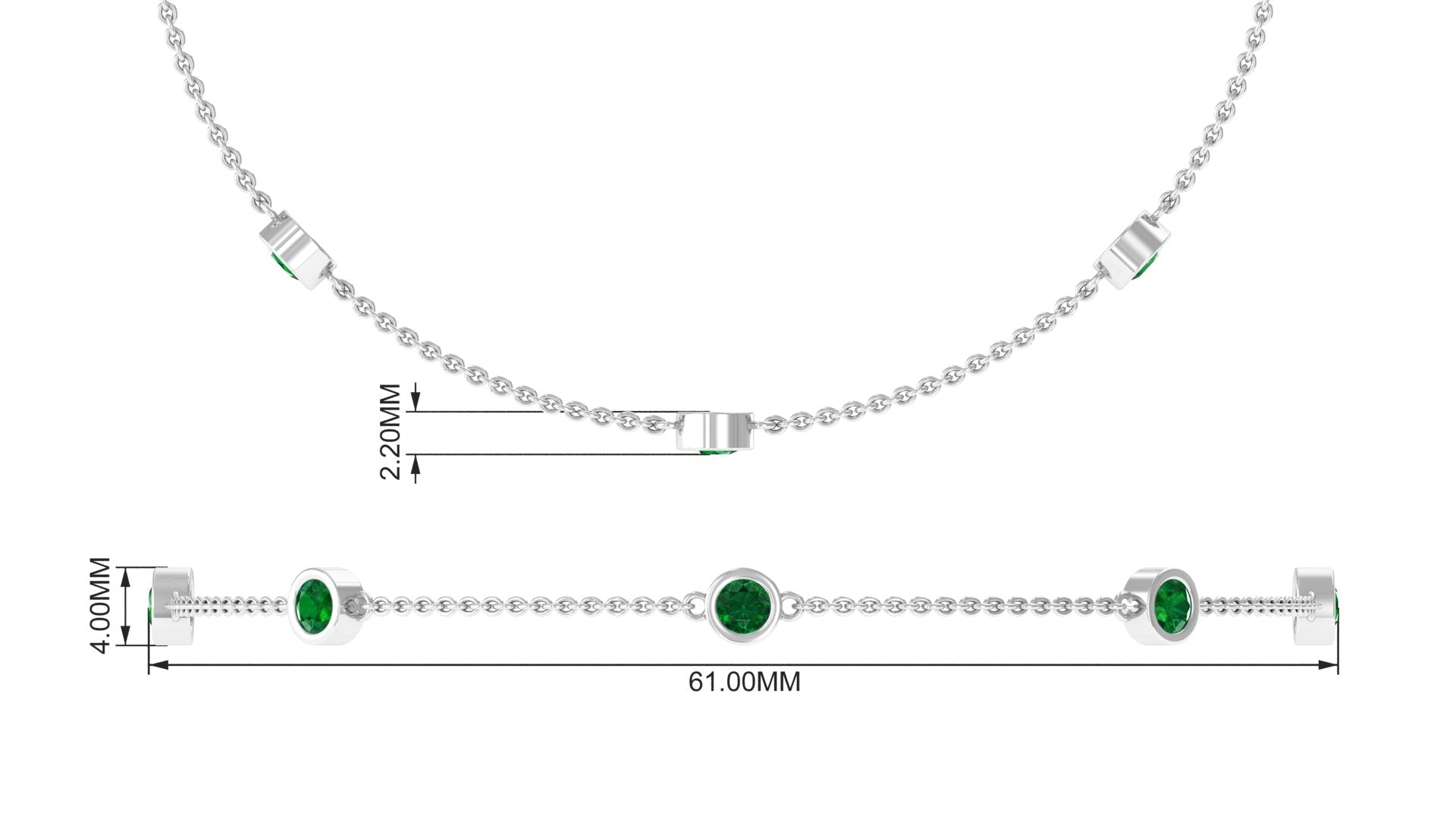 Rosec Jewels-0.75 CT Bezel Set Emerald Seven Stone Station Chain Bracelet