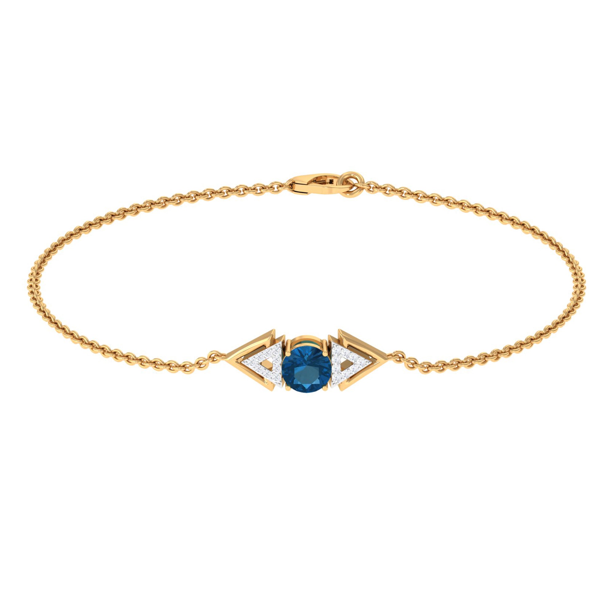 0.75 CT Minimal London Blue Topaz and Diamond Geometric Chain Bracelet London Blue Topaz - ( AAA ) - Quality - Rosec Jewels