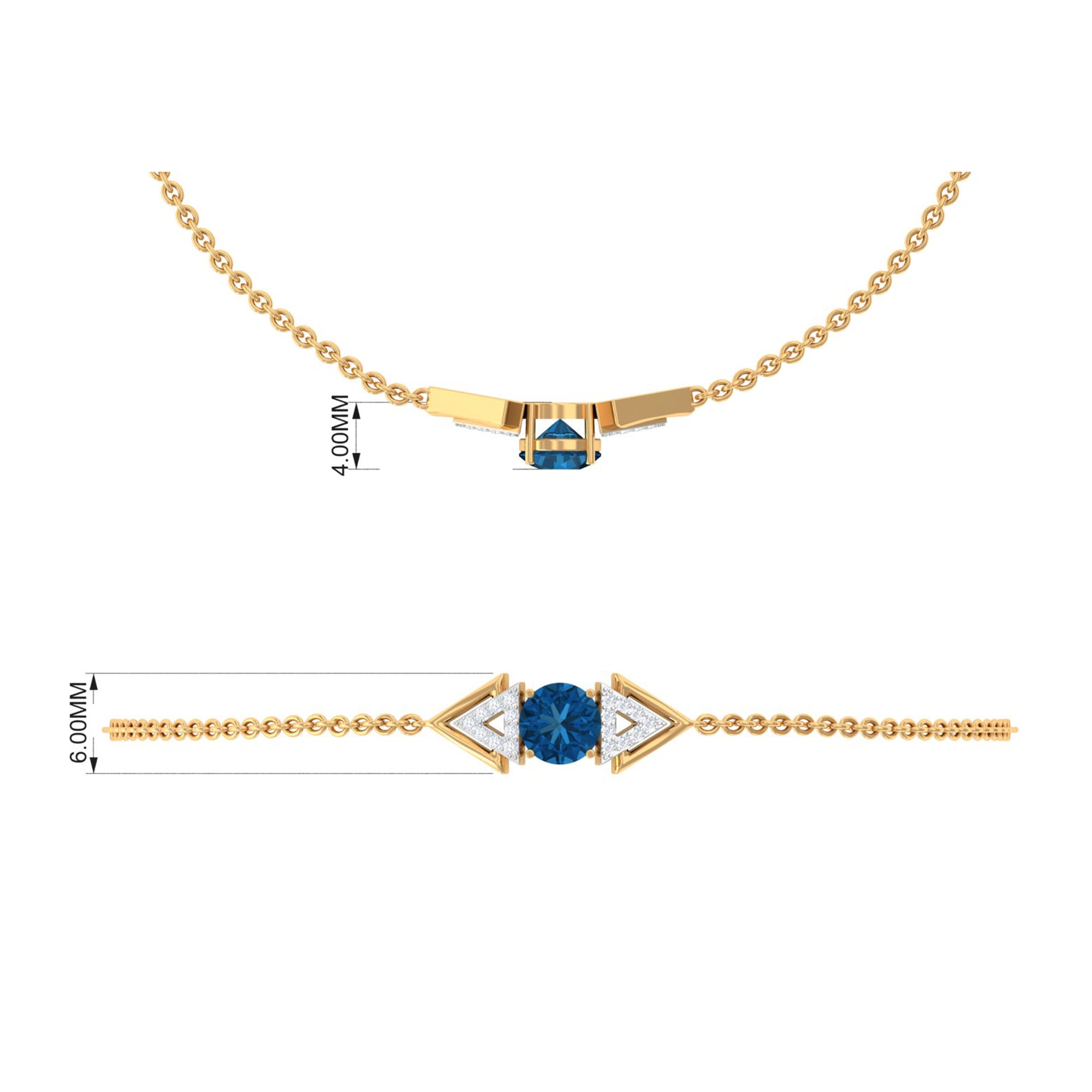 0.75 CT Minimal London Blue Topaz and Diamond Geometric Chain Bracelet London Blue Topaz - ( AAA ) - Quality - Rosec Jewels