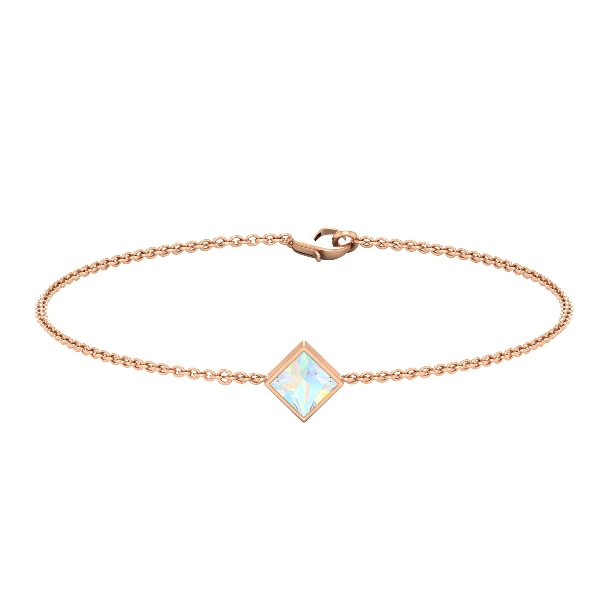 3/4 CT Minimal Princess Cut Ethiopian Opal Solitaire Chain Bracelet Ethiopian Opal - ( AAA ) - Quality - Rosec Jewels