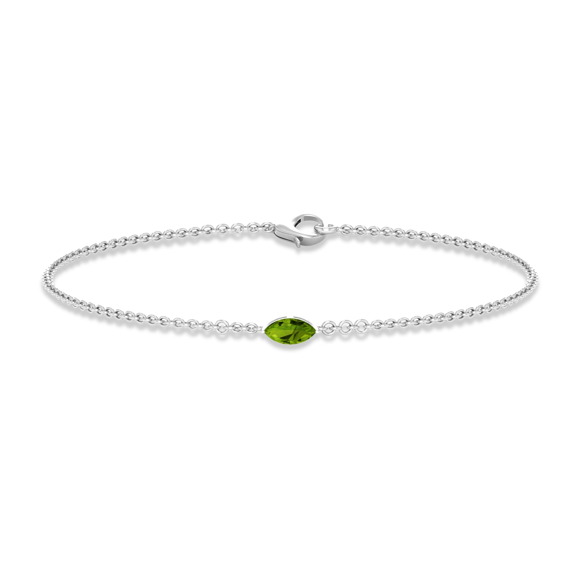 3X6 MM Marquise Cut Solitaire Peridot East West Chain Bracelet Peridot - ( AAA ) - Quality - Rosec Jewels