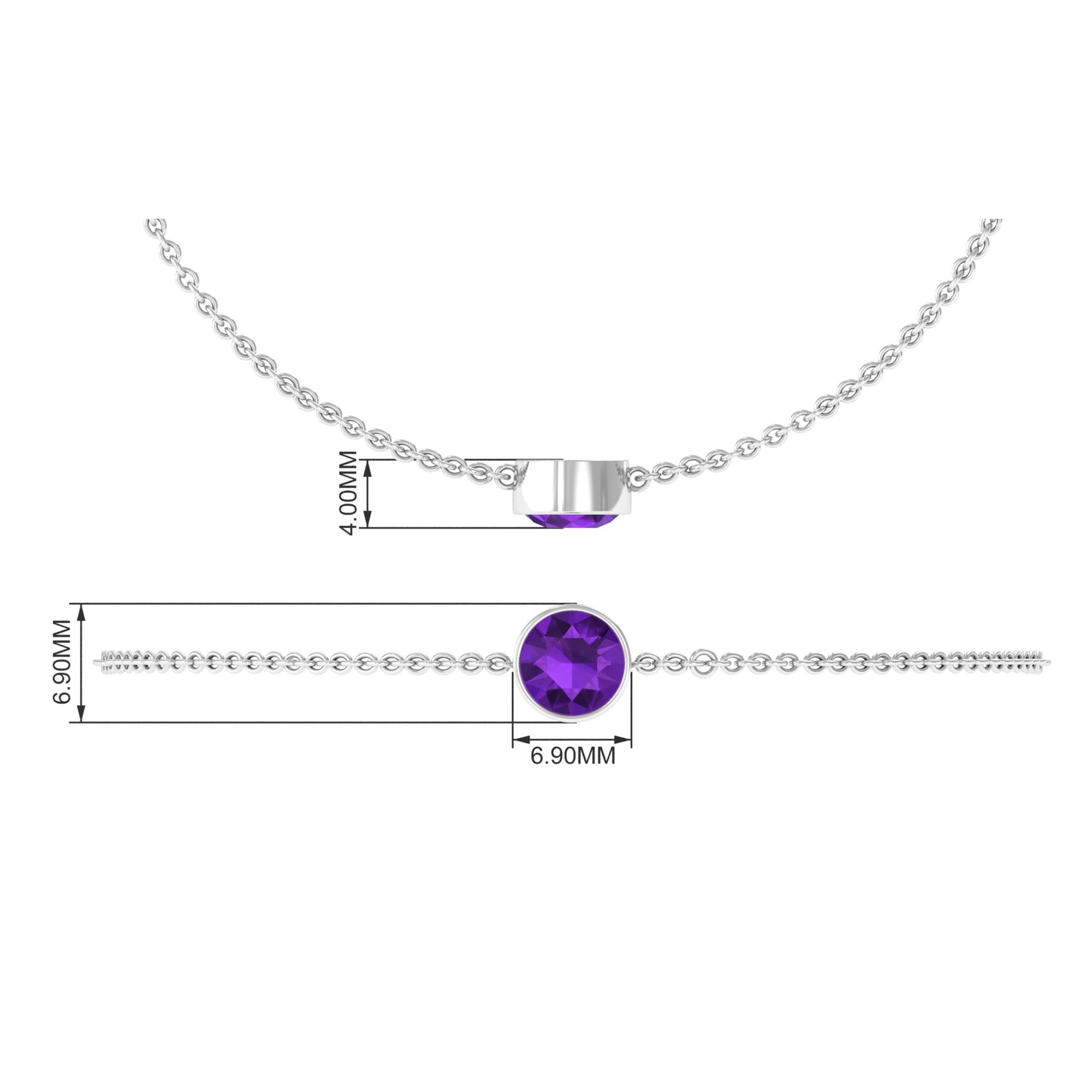 6 MM Bezel Set Amethyst Solitaire Gold Chain Bracelet Amethyst - ( AAA ) - Quality - Rosec Jewels