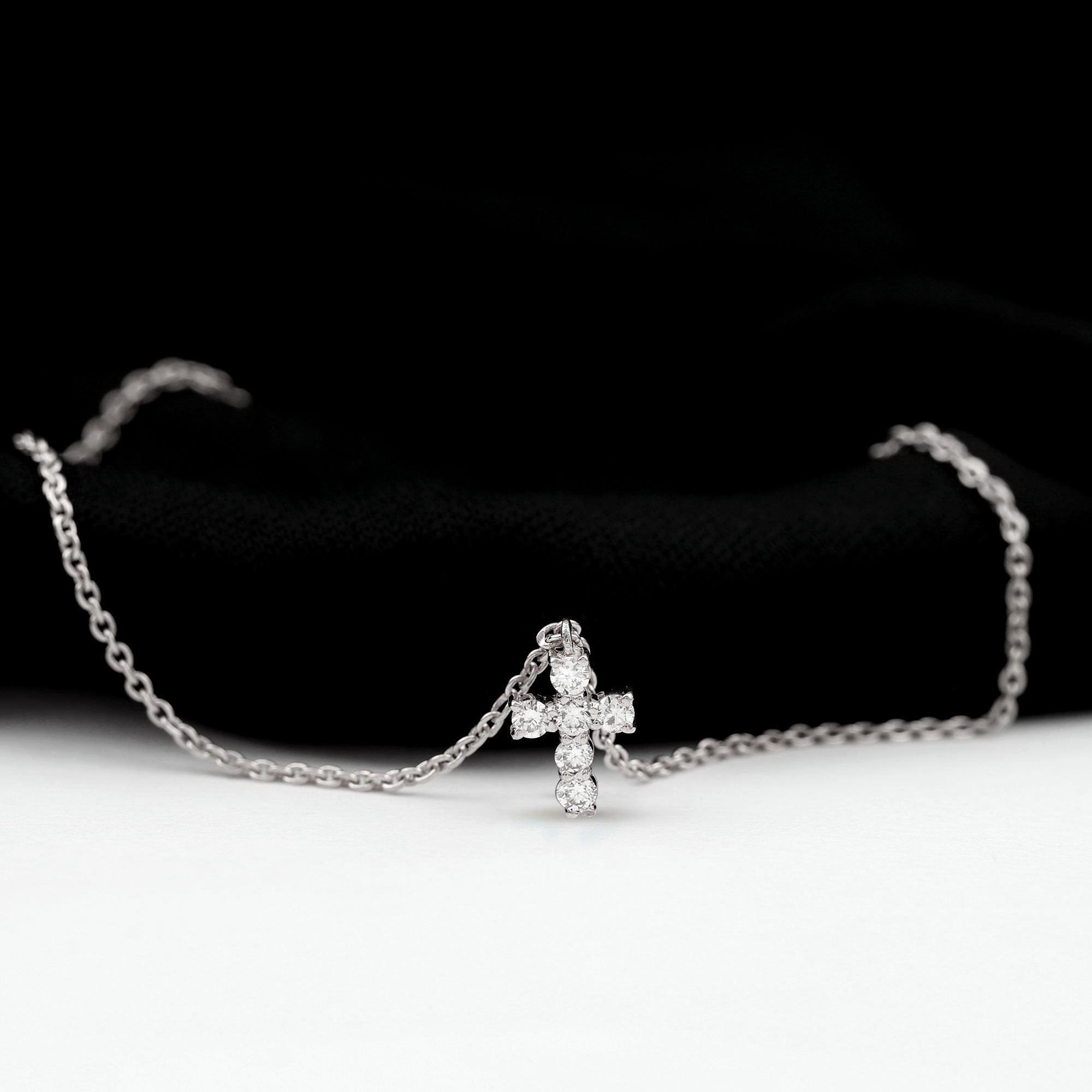 Rosec Jewels-0.25 CT Certified Diamond Chain Bracelet with Cross Charm