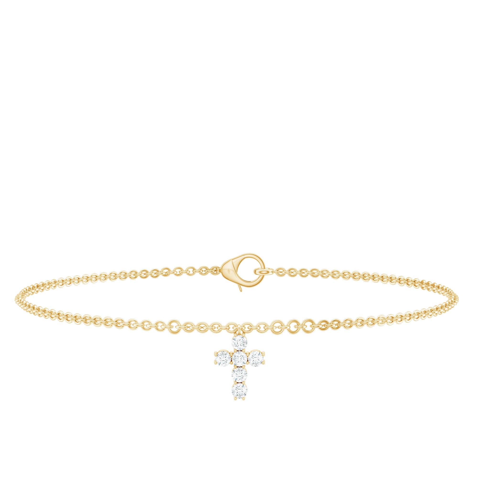 Rosec Jewels-0.25 CT Certified Diamond Chain Bracelet with Cross Charm