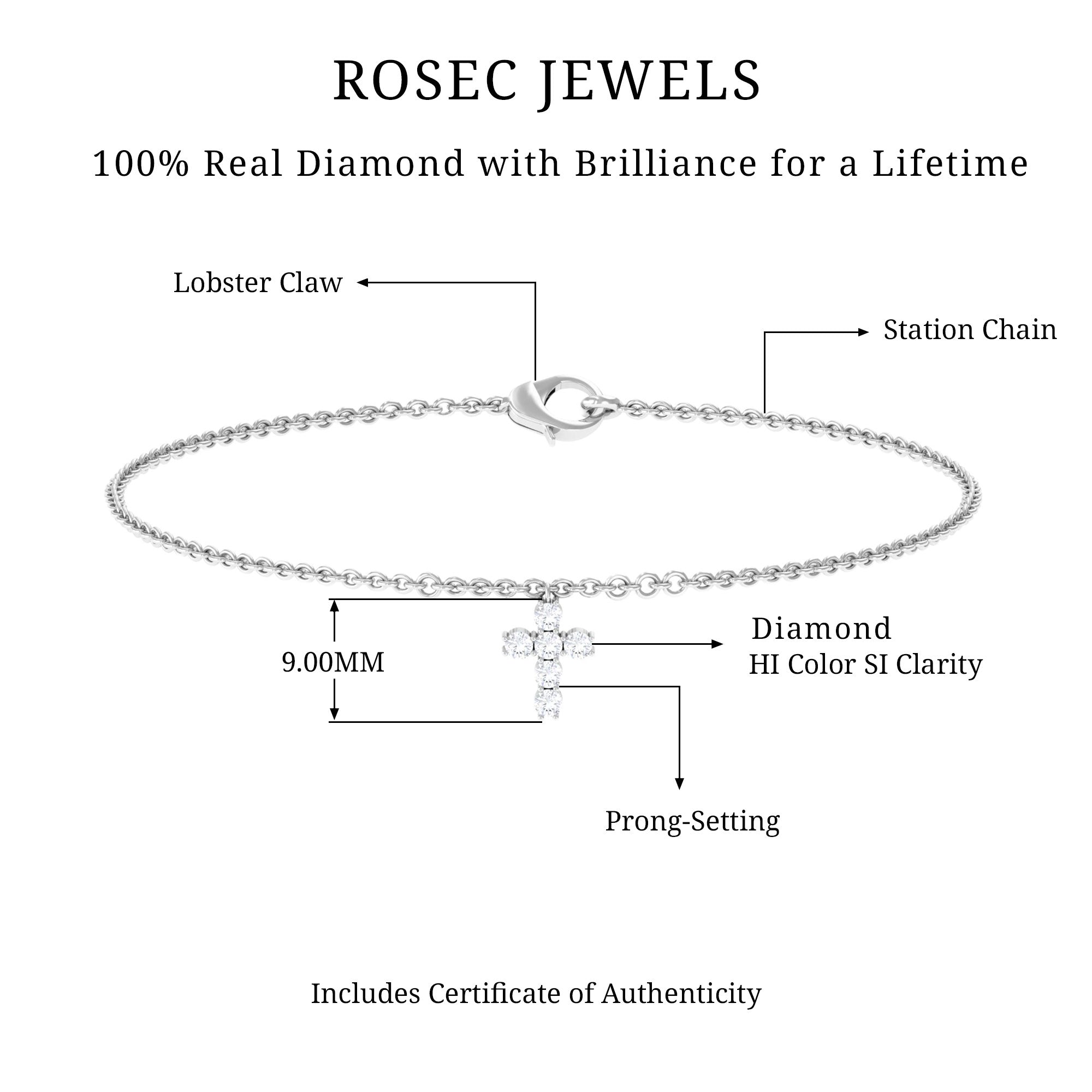 0.25 CT Certified Diamond Chain Bracelet with Cross Charm Diamond - ( HI-SI ) - Color and Clarity - Rosec Jewels