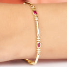 Oval Lab Grown Ruby Link Bracelet with Moissanite Lab Created Ruby - ( AAAA ) - Quality - Rosec Jewels