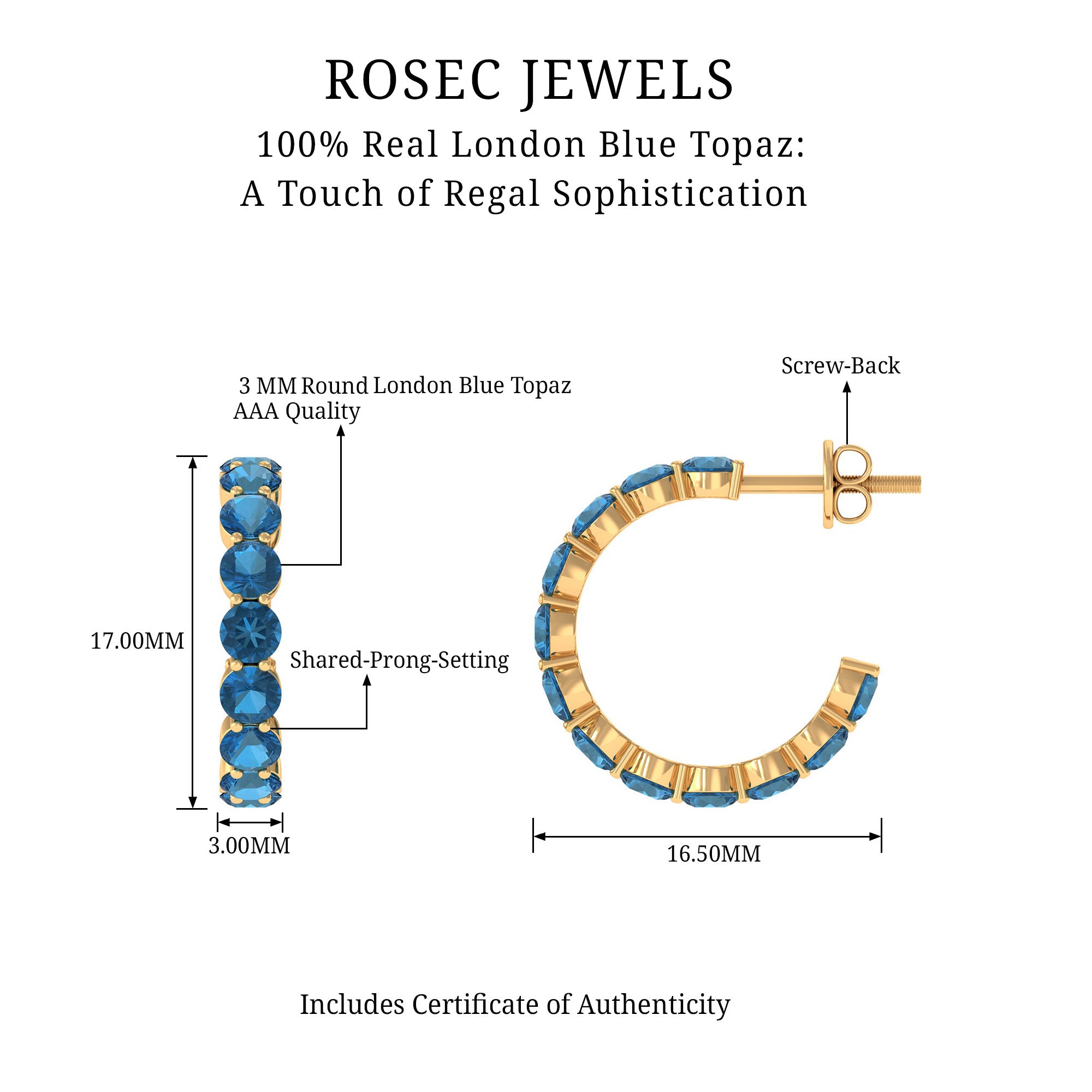 4.25 CT London Blue Topaz Eternity Hoop Earring London Blue Topaz - ( AAA ) - Quality - Rosec Jewels