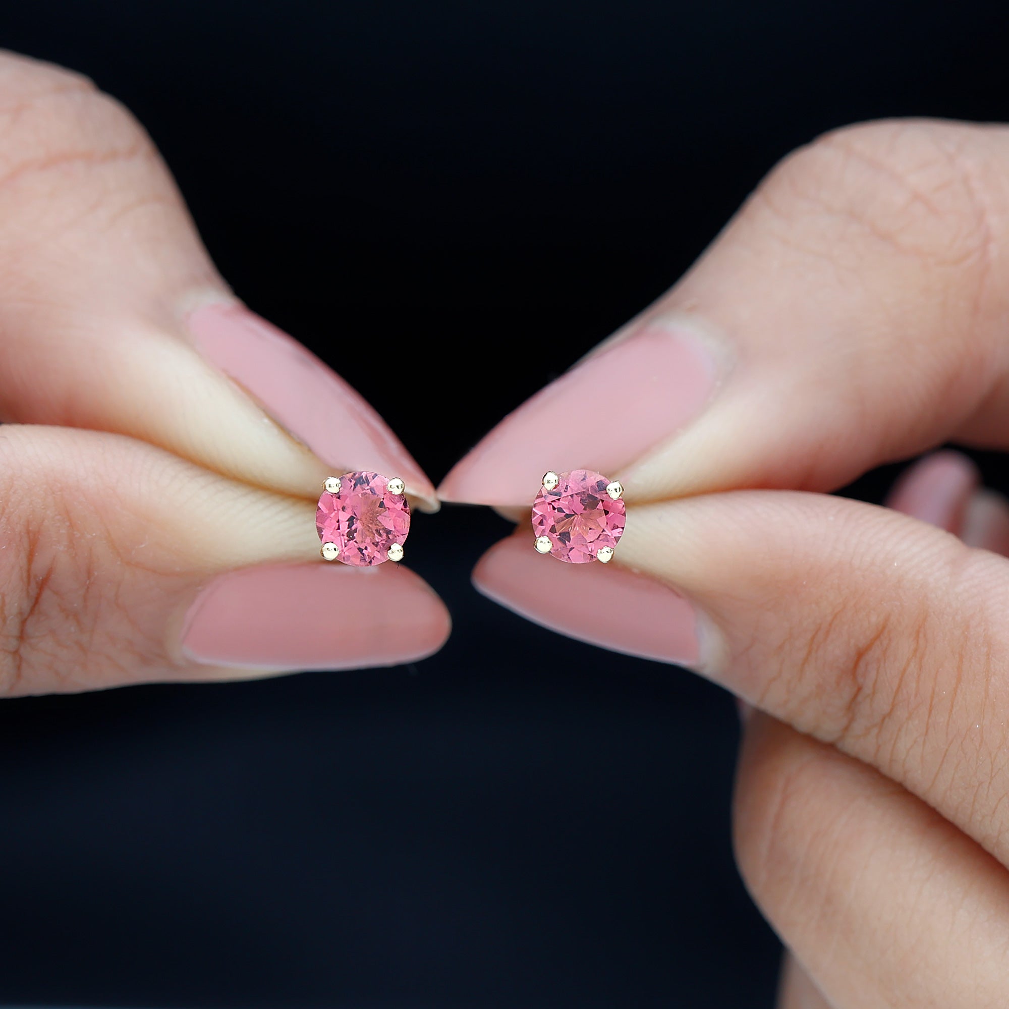 October Birthstone 1/2 CT Round Shape Pink Tourmaline Stud Earrings Pink Tourmaline - ( AAA ) - Quality - Rosec Jewels