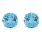 Round Swiss Blue Topaz Solitaire Stud Earrings in Claw Setting Swiss Blue Topaz - ( AAA ) - Quality - Rosec Jewels