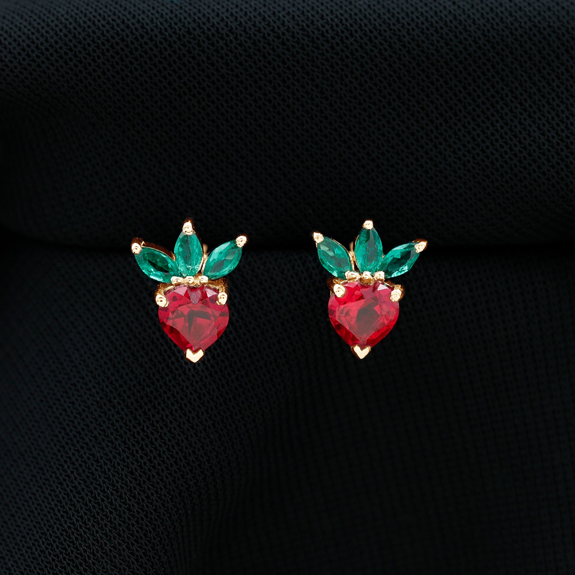 2 CT Created Ruby and Created Emerald Cute Strawberry Earrings Lab Created Ruby - ( AAAA ) - Quality - Rosec Jewels