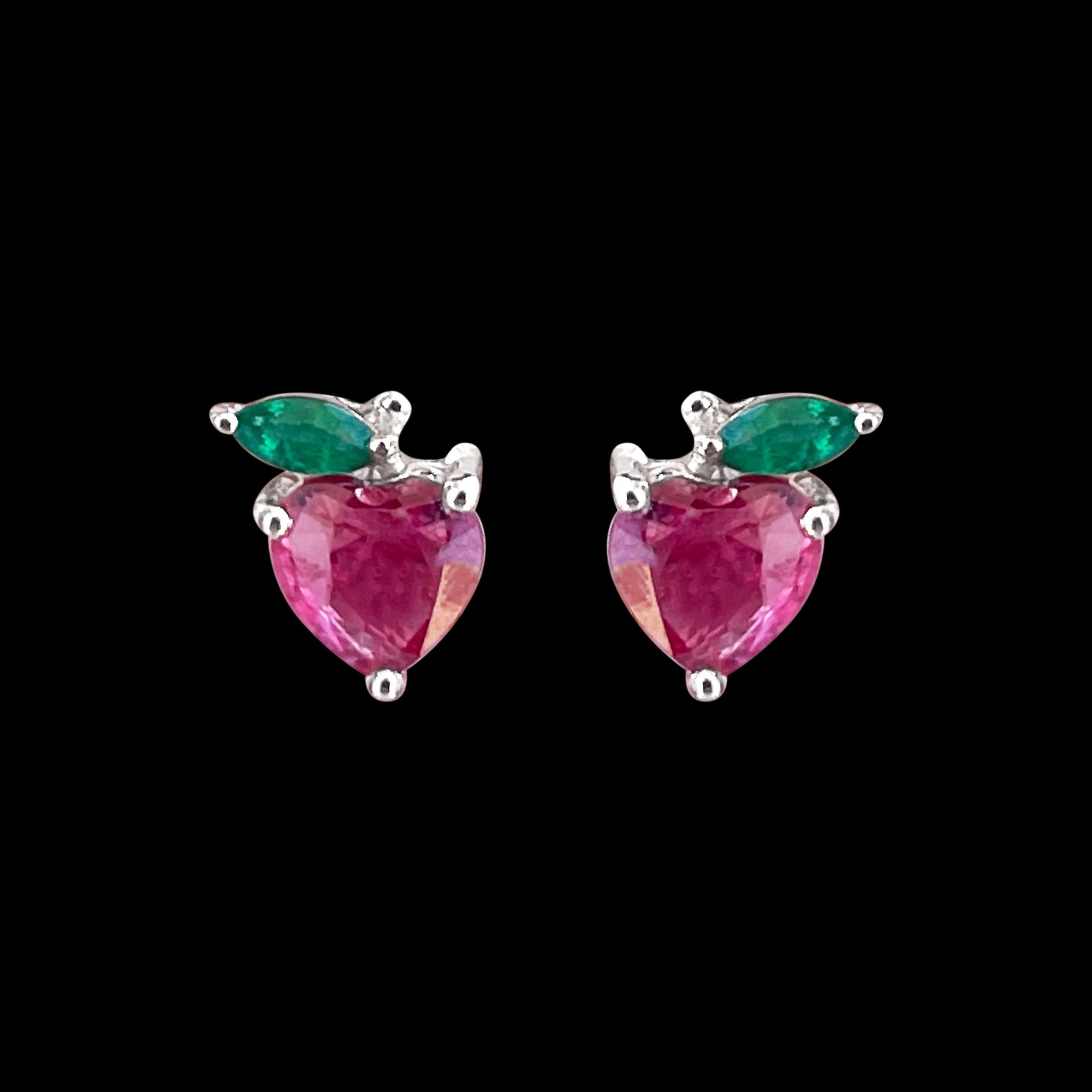 Strawberry Stud Earrings with Ruby and Emerald Emerald - ( AAA ) - Quality - Rosec Jewels