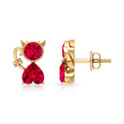 2 CT Kitty Stud Earrings with Round and Heart Shape Created Ruby Lab Created Ruby - ( AAAA ) - Quality - Rosec Jewels