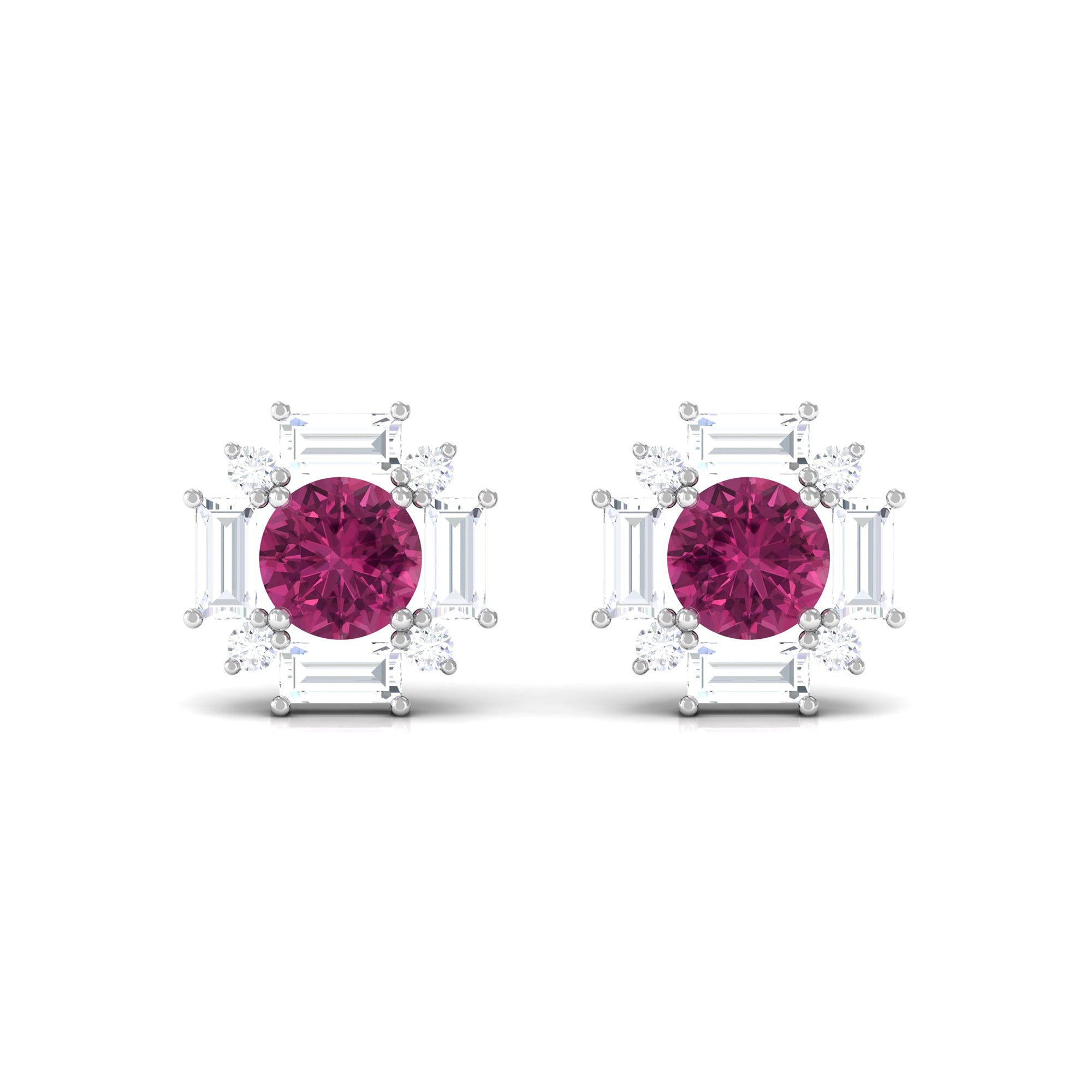 1.25 CT Pink Tourmaline and Diamond Halo Stud Earrings Pink Tourmaline - ( AAA ) - Quality - Rosec Jewels