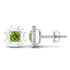 Contemporary Peridot Stud Earrings with Diamond Halo Peridot - ( AAA ) - Quality - Rosec Jewels