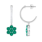 1.75 CT Emerald Floral Hoop Drop Earrings with Diamond Accent Emerald - ( AAA ) - Quality - Rosec Jewels