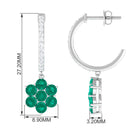 1.75 CT Emerald Floral Hoop Drop Earrings with Diamond Accent Emerald - ( AAA ) - Quality - Rosec Jewels