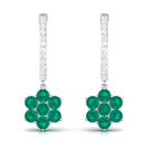 1.75 CT Emerald Floral Hoop Drop Earrings with Diamond Accent Emerald - ( AAA ) - Quality - Rosec Jewels