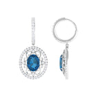 Vintage Style London Blue Topaz Hoop Drop Earrings with Diamond London Blue Topaz - ( AAA ) - Quality - Rosec Jewels