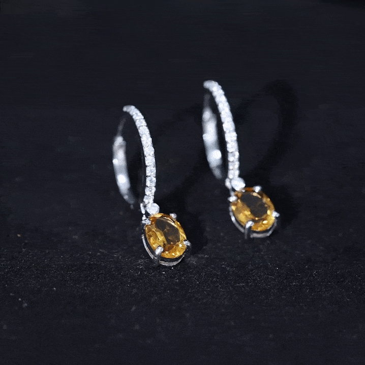 Oval Shape Citrine Drop Earrings with Diamond Citrine - ( AAA ) - Quality - Rosec Jewels