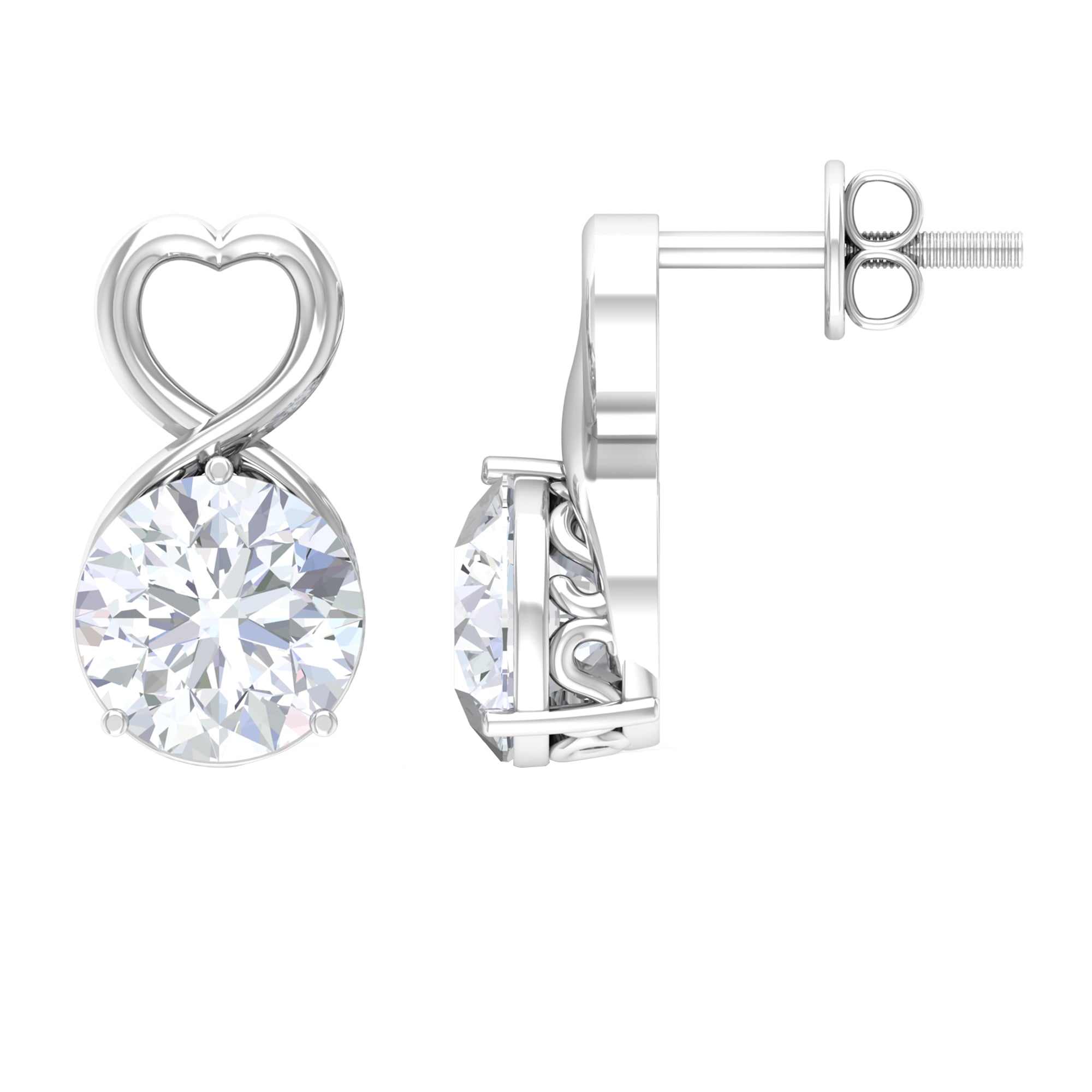 2 CT Round Shape Solitaire Moissanite Heart Stud Earrings Moissanite - ( D-VS1 ) - Color and Clarity - Rosec Jewels