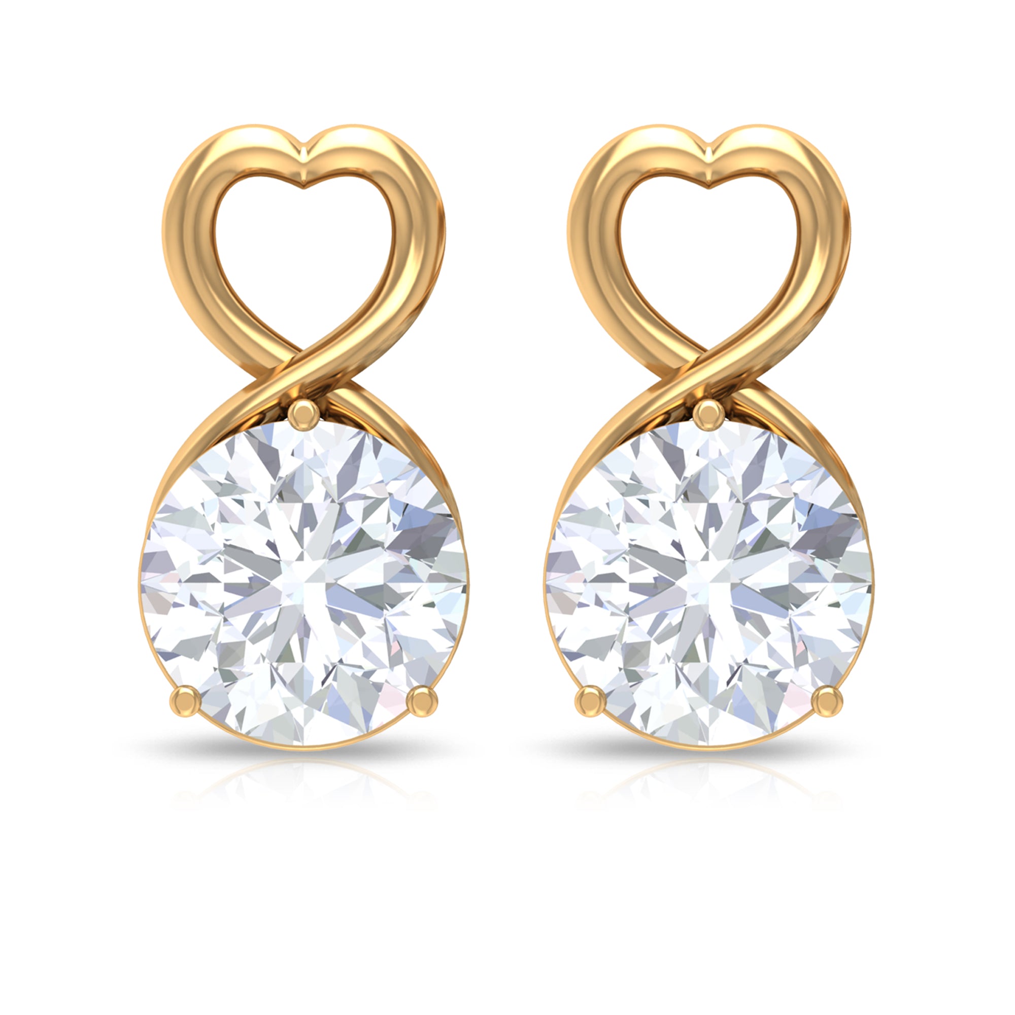 2 CT Round Shape Solitaire Moissanite Heart Stud Earrings Moissanite - ( D-VS1 ) - Color and Clarity - Rosec Jewels