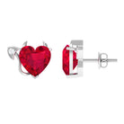 Lab Grown Ruby and Zircon Devil Heart Earrings in Silver Lab Created Ruby - ( AAAA ) - Quality 92.5 Sterling Silver - Rosec Jewels