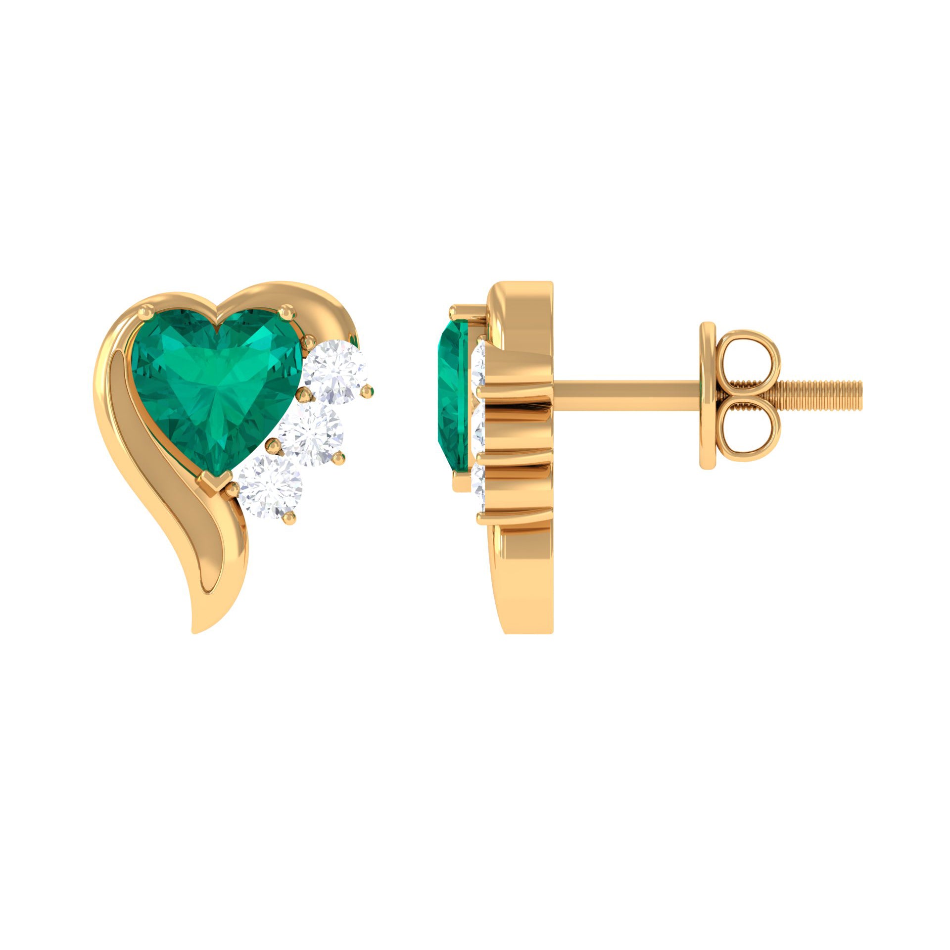 1.25 CT Emerald and Diamond Heart Stud Earrings Emerald - ( AAA ) - Quality - Rosec Jewels