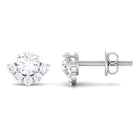 3/4 CT Round Zircon Halo Stud Earrings in Prong Setting Zircon - ( AAAA ) - Quality - Rosec Jewels