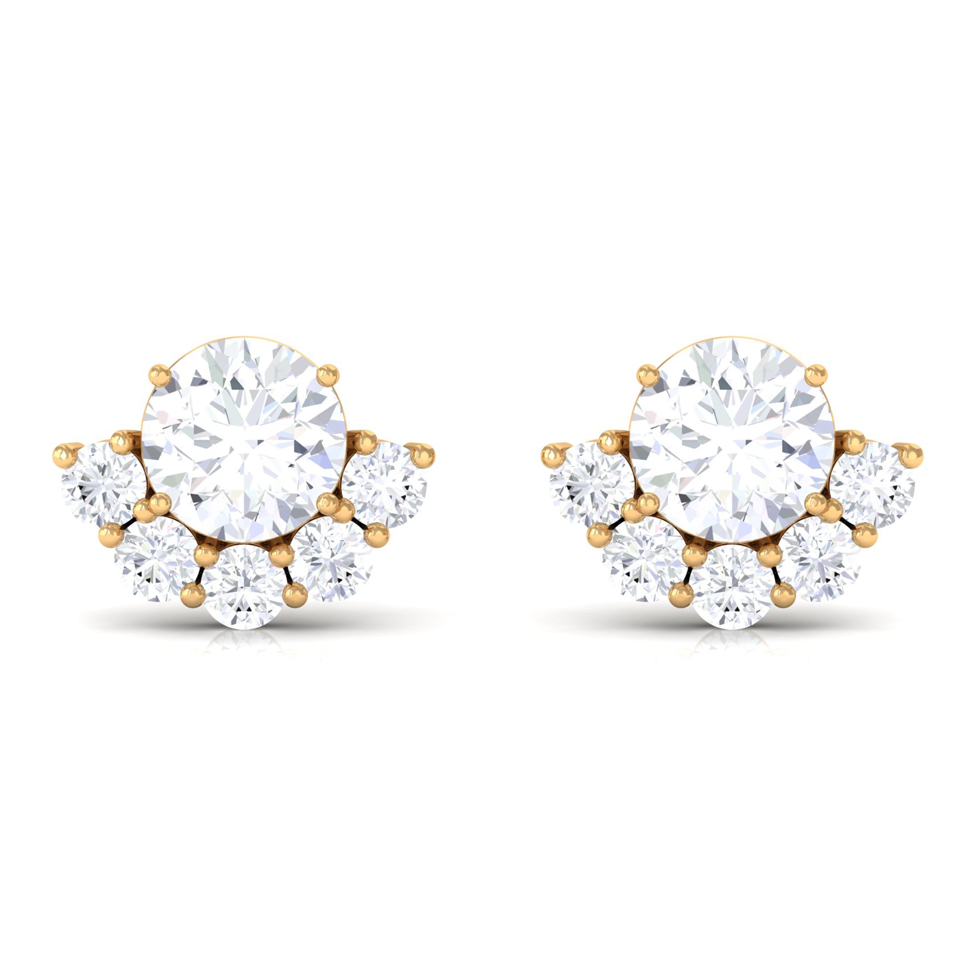 3/4 CT Round Zircon Halo Stud Earrings in Prong Setting Zircon - ( AAAA ) - Quality - Rosec Jewels