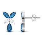 London Blue Topaz and Moissanite Flower Drop Earrings London Blue Topaz - ( AAA ) - Quality - Rosec Jewels