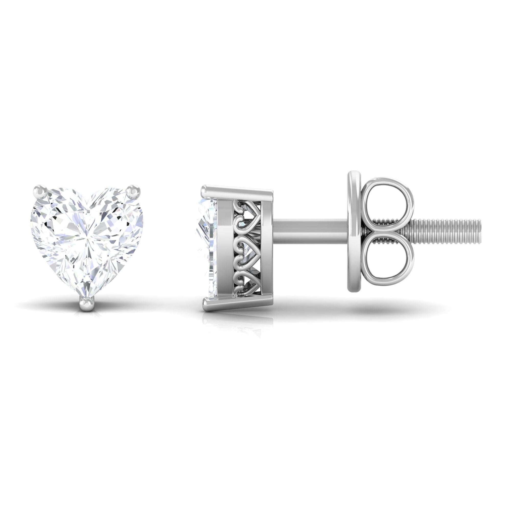 Heart Shape Diamond Solitaire Stud Earrings Diamond - ( HI-SI ) - Color and Clarity - Rosec Jewels