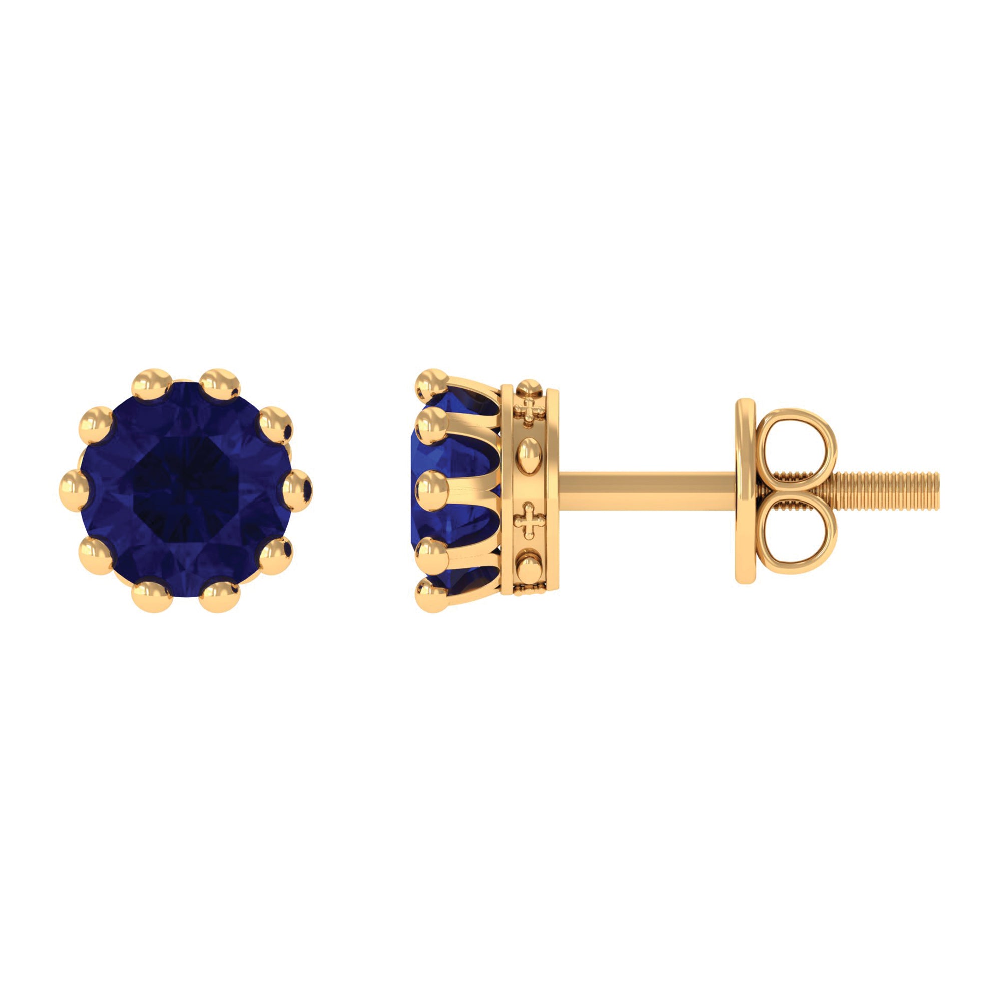 2 CT Blue Sapphire Solitaire Stud Earrings in Crown Setting Blue Sapphire - ( AAA ) - Quality - Rosec Jewels