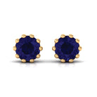 2 CT Blue Sapphire Solitaire Stud Earrings in Crown Setting Blue Sapphire - ( AAA ) - Quality - Rosec Jewels