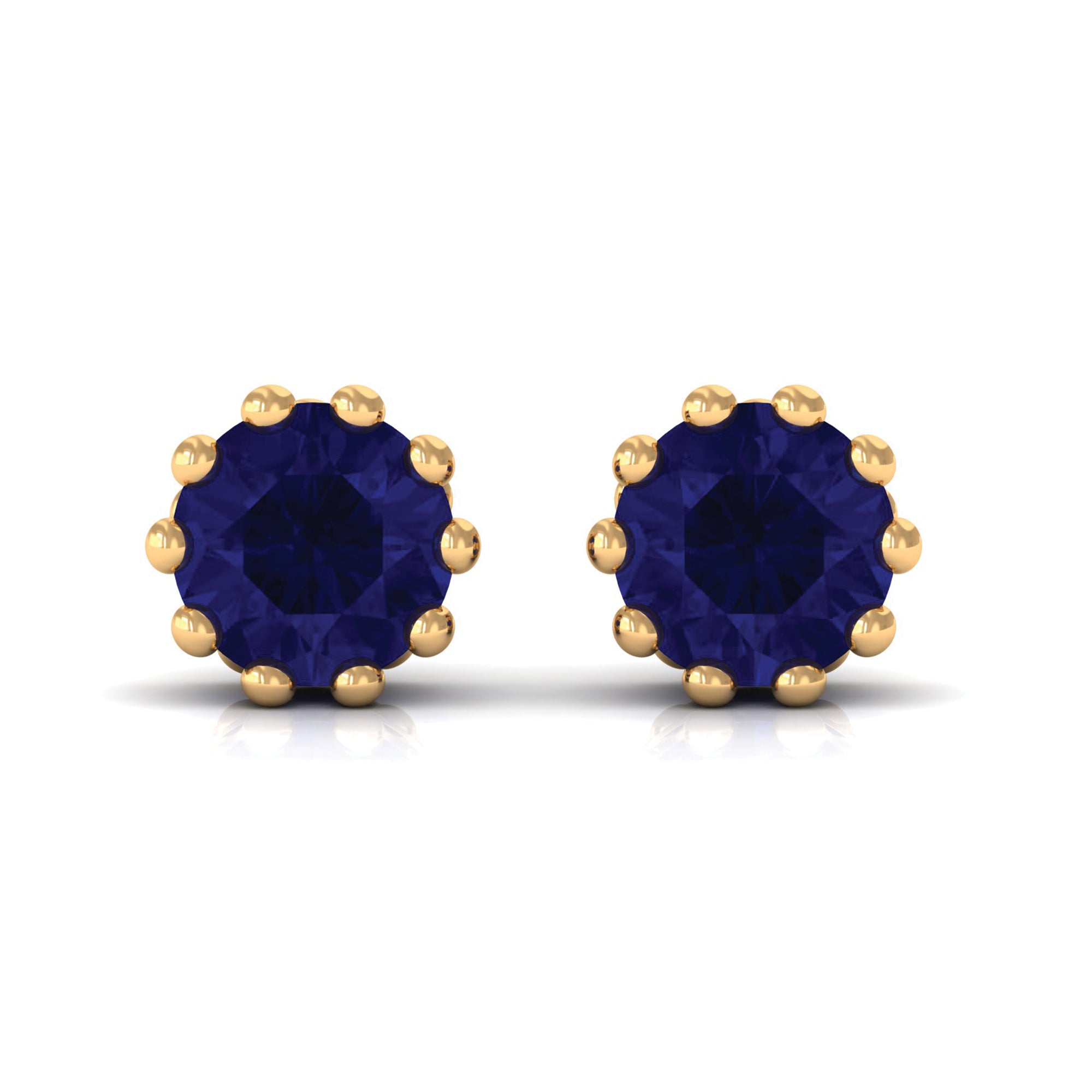 2 CT Blue Sapphire Solitaire Stud Earrings in Crown Setting Blue Sapphire - ( AAA ) - Quality - Rosec Jewels