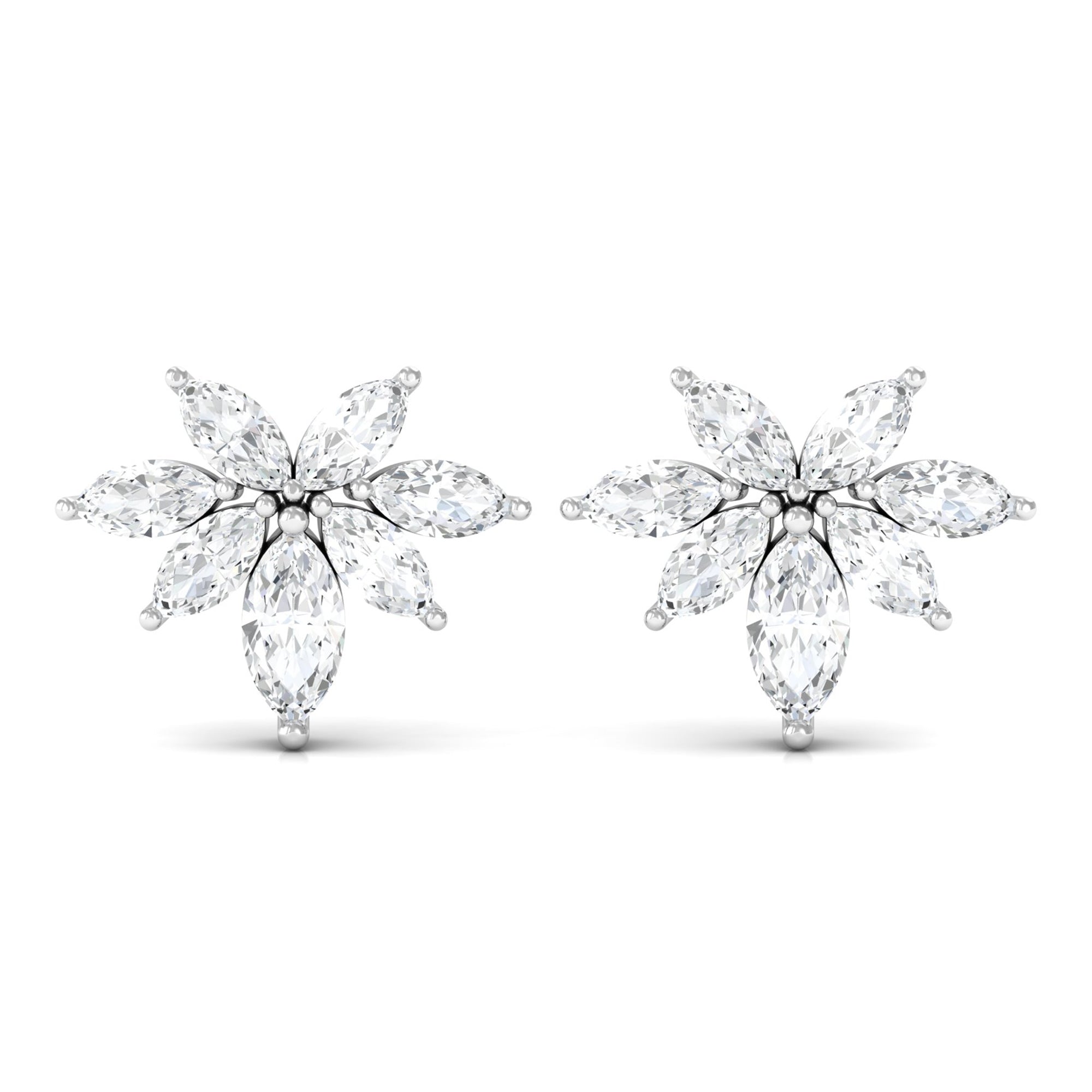 3/4 CT Real Diamond Cluster Stud Earrings in Gold Diamond - ( HI-SI ) - Color and Clarity - Rosec Jewels