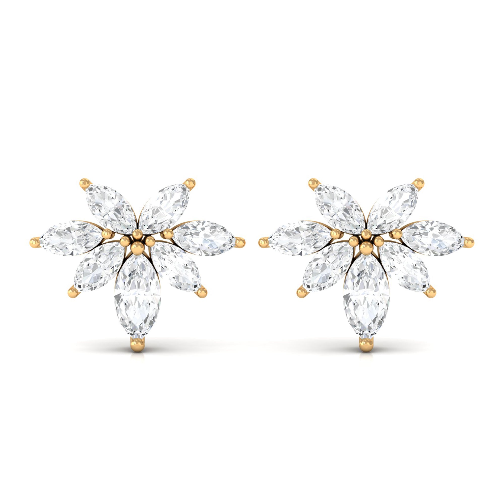 3/4 CT Real Diamond Cluster Stud Earrings in Gold Diamond - ( HI-SI ) - Color and Clarity - Rosec Jewels