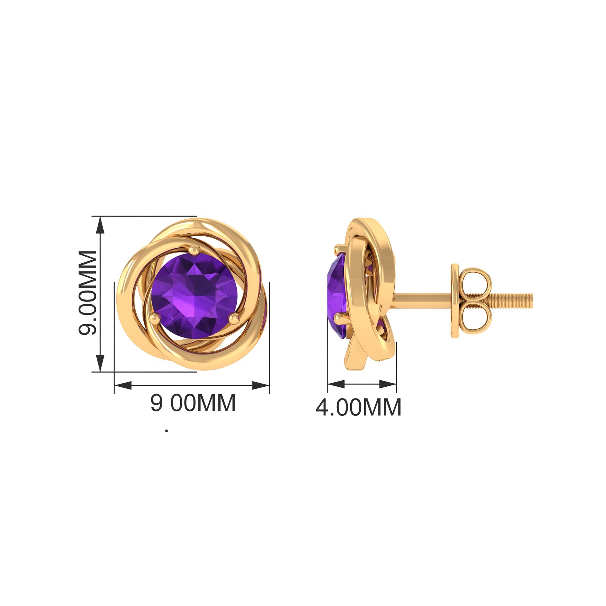 Natural Amethyst Solitaire Swirl Stud Earrings Amethyst - ( AAA ) - Quality - Rosec Jewels