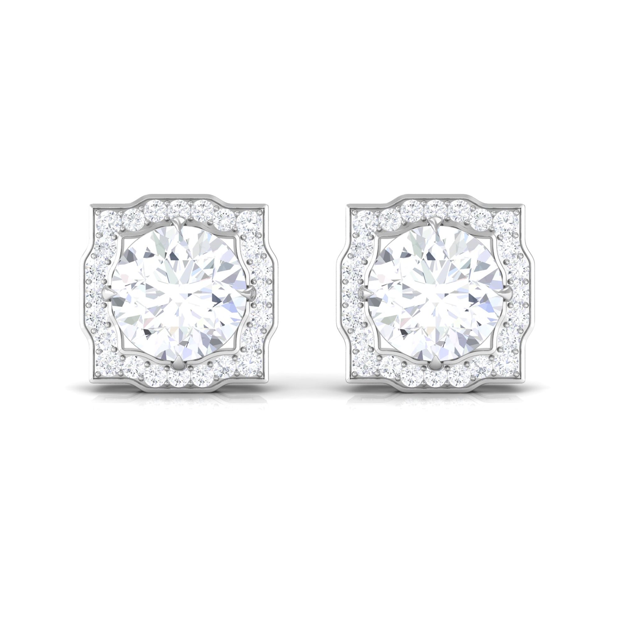 3.75 CT Moissanite Vintage Inspired Halo Stud Earrings Moissanite - ( D-VS1 ) - Color and Clarity - Rosec Jewels