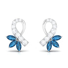 Floral Inspired London Blue Topaz and Diamond Stud Earrings London Blue Topaz - ( AAA ) - Quality - Rosec Jewels