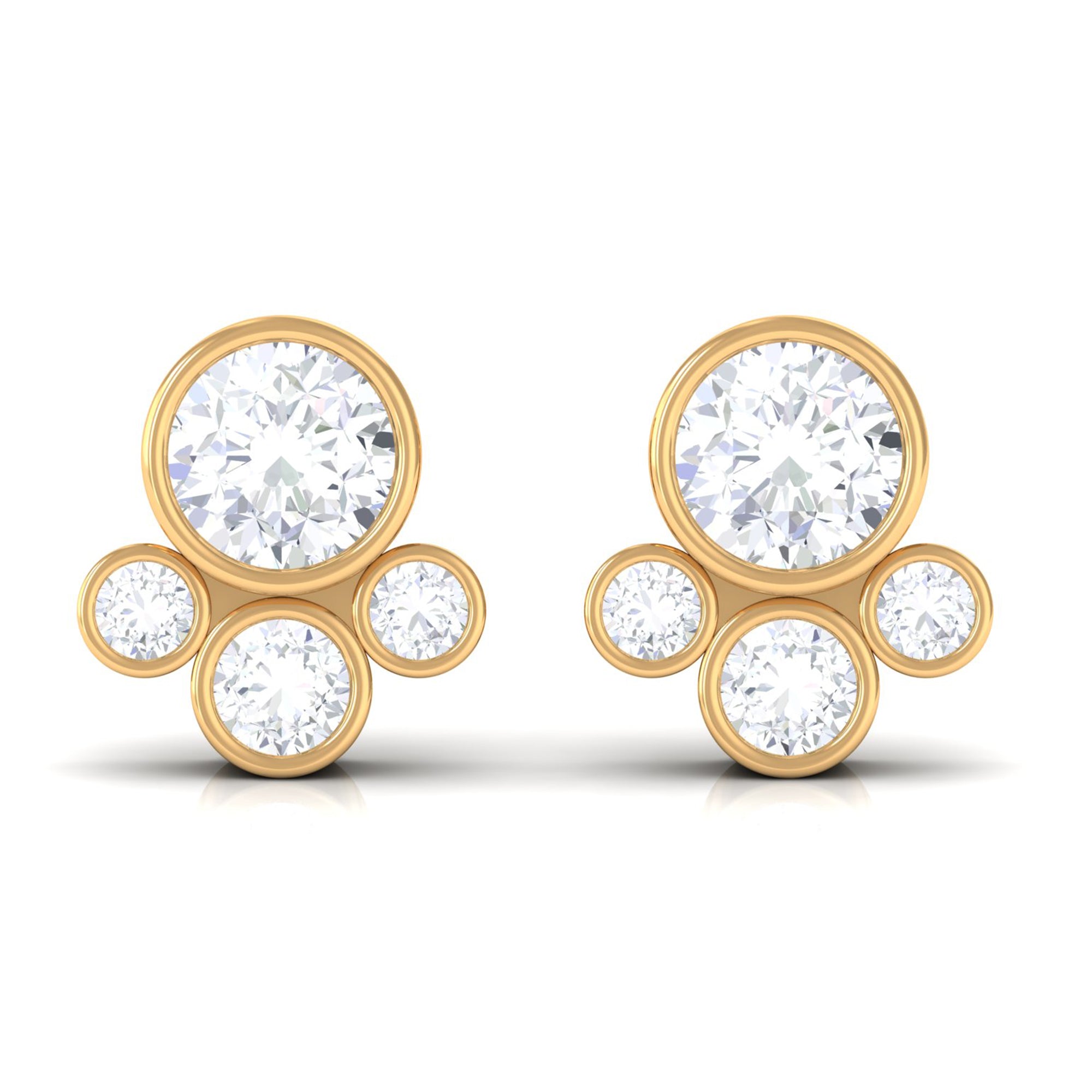 Contemporary Zircon Cluster Stud Earrings in Bezel Setting Zircon - ( AAAA ) - Quality - Rosec Jewels