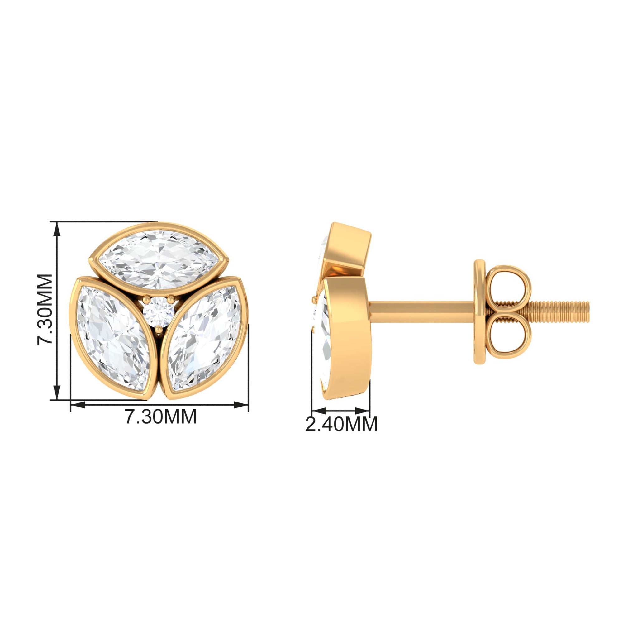 Dainty Zircon Screw Back Stud Earrings Zircon - ( AAAA ) - Quality - Rosec Jewels