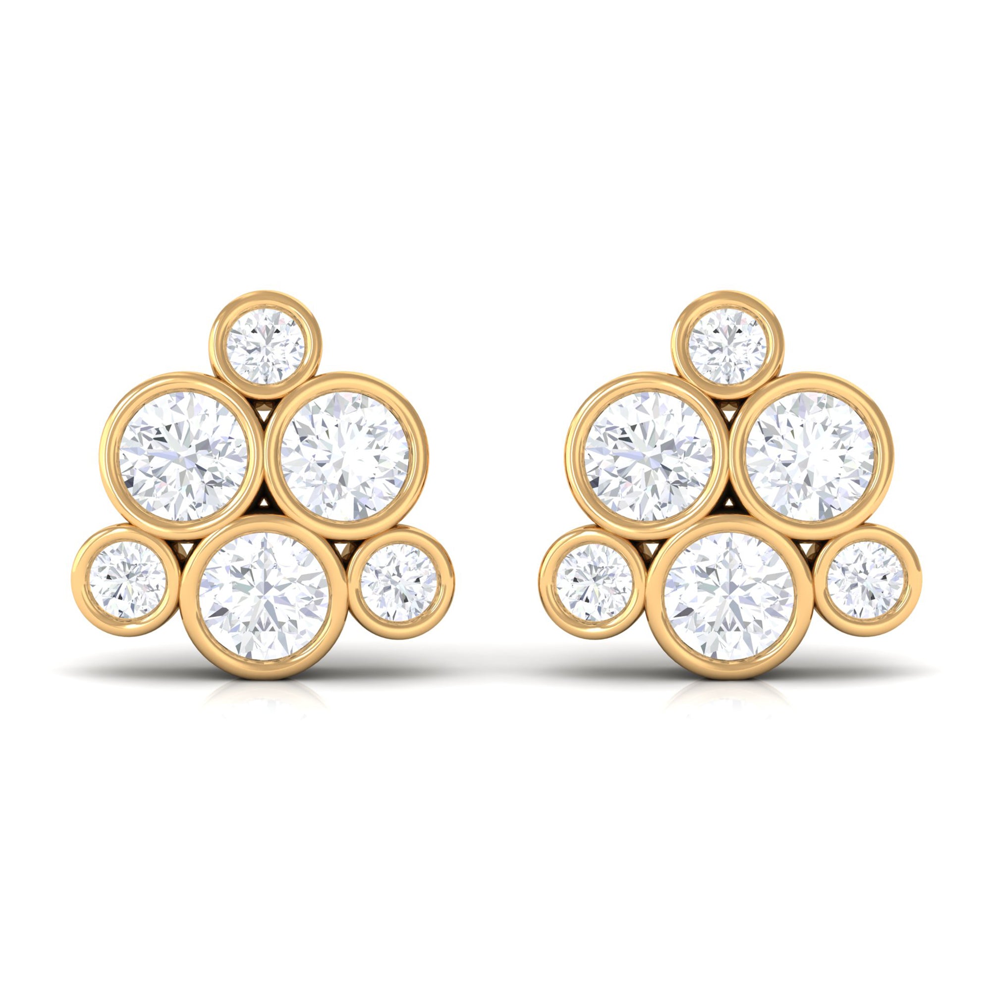 Certified Zircon Cluster Stud Earrings in Bezel Setting Zircon - ( AAAA ) - Quality - Rosec Jewels