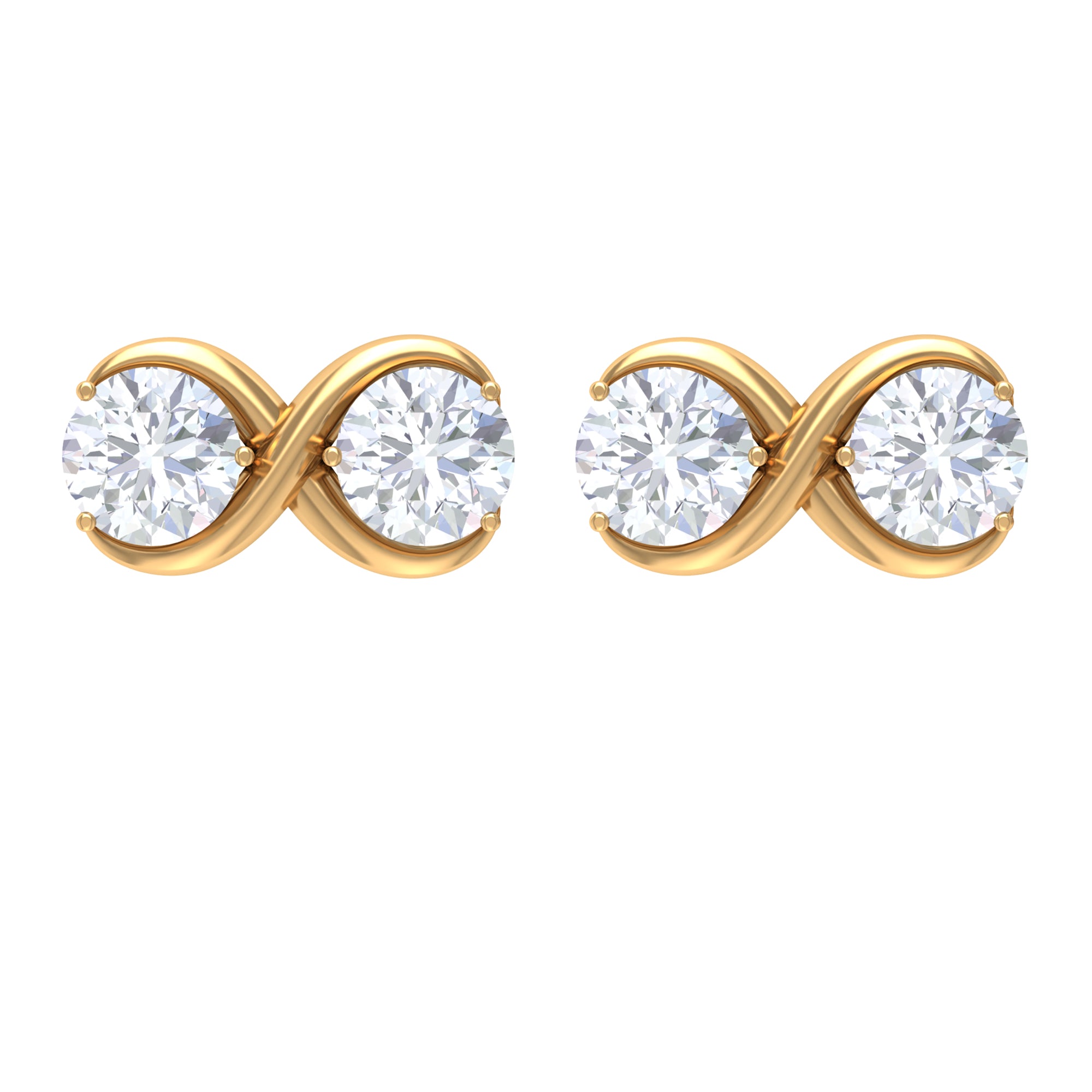 Simple Infinity Stud Earrings with Round Shape Zircon in Gold Zircon - ( AAAA ) - Quality - Rosec Jewels