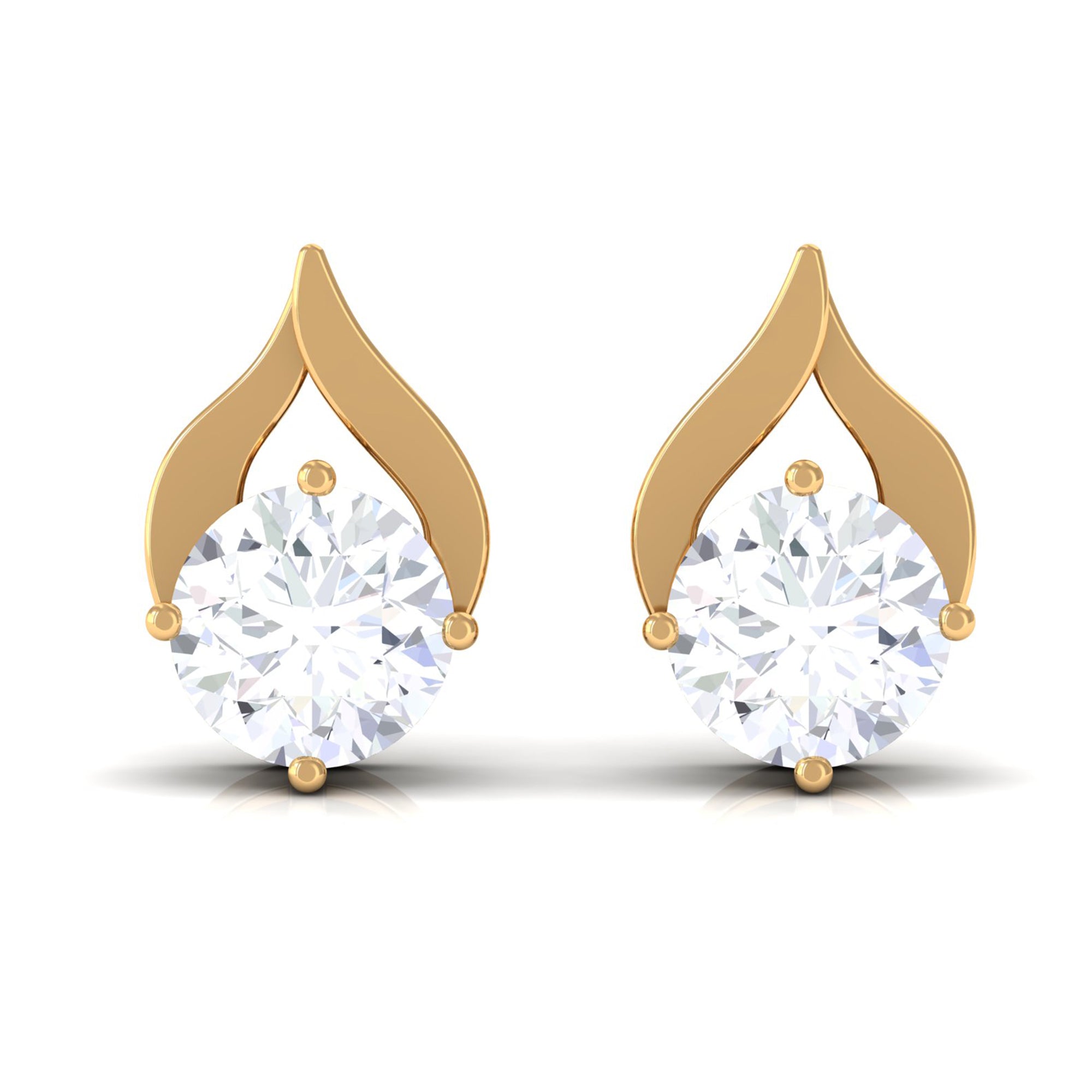 Round Cubic Zirconia Solitaire Petal Stud Earrings Zircon - ( AAAA ) - Quality - Rosec Jewels